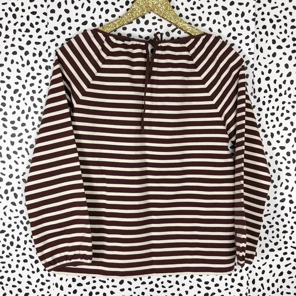 NWOT J. Crew Brown Striped Peasant Top